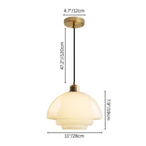"Size specifications for Niall pendant light, designed in metal and glass with a modern, layered silhouette."