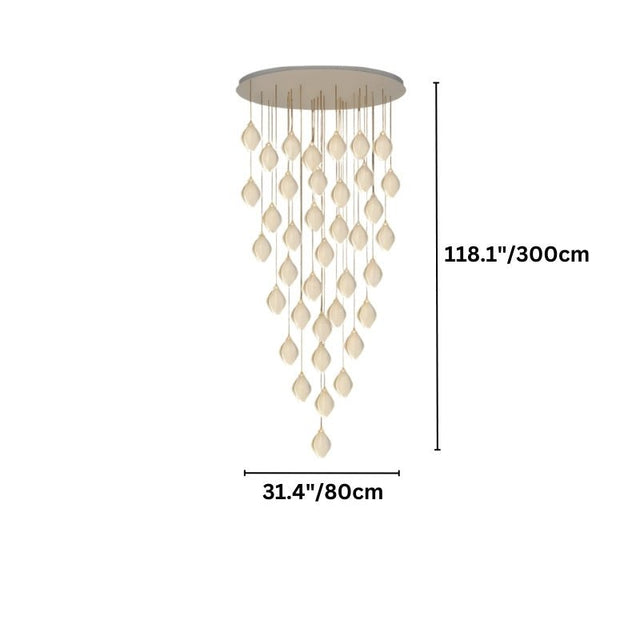 Nica Chandelier – Elegant Lighting for Modern Interiors with 28 vertical drops and full size details, ideal for luxury stairwells or foyers.