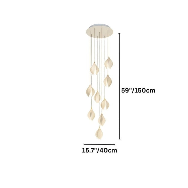 Nica Chandelier – Elegant Lighting for Modern Interiors with ten pendant lights and full dimensions, ideal for stairwell or foyer installations.