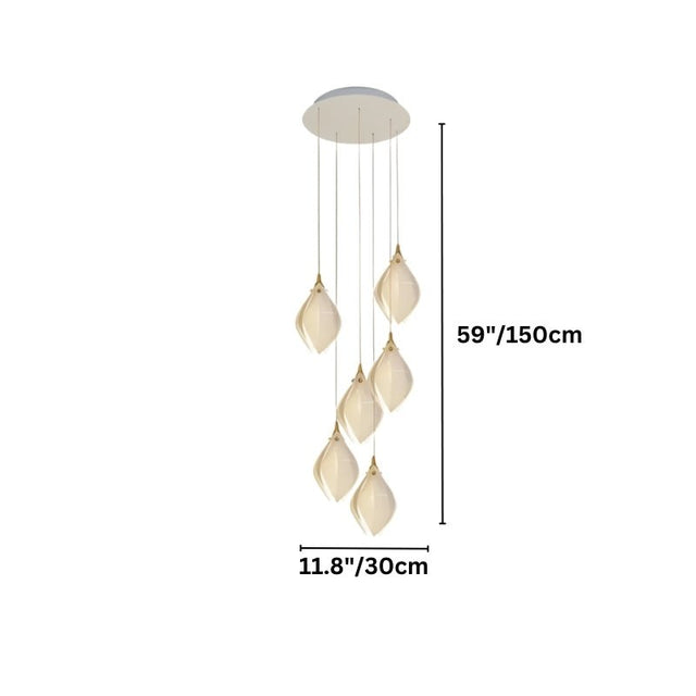 Nica Chandelier – Elegant Lighting for Modern Interiors with five hanging lights and measurements, perfect for dining or living room listings.