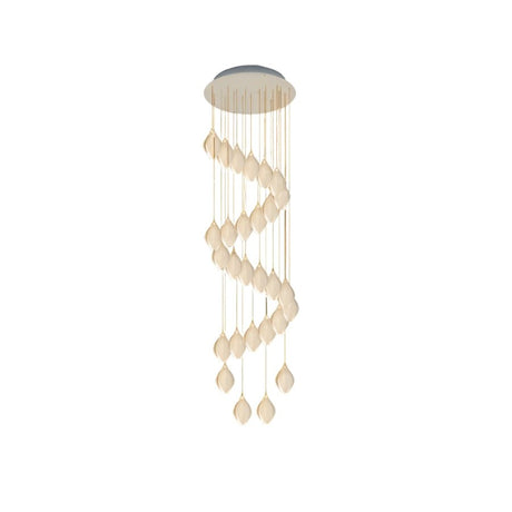 Nica Chandelier – Elegant Lighting for Modern Interiors in a spiral drop design with ceramic petals, ideal for modern staircases or atriums.