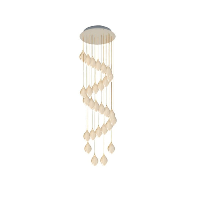 Nica Chandelier – Elegant Lighting for Modern Interiors in a spiral drop design with ceramic petals, ideal for modern staircases or atriums.