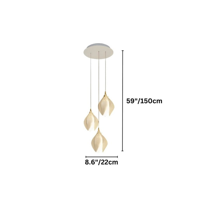 Nica Chandelier – Elegant Lighting for Modern Interiors with three ceramic pendants and size specs, ideal for compact modern interiors.