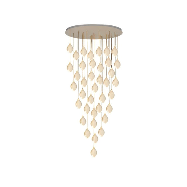 Nica Chandelier – Elegant Lighting for Modern Interiors with a cascading design of 28 ceramic petals, perfect for luxury stairwells or lobbies.