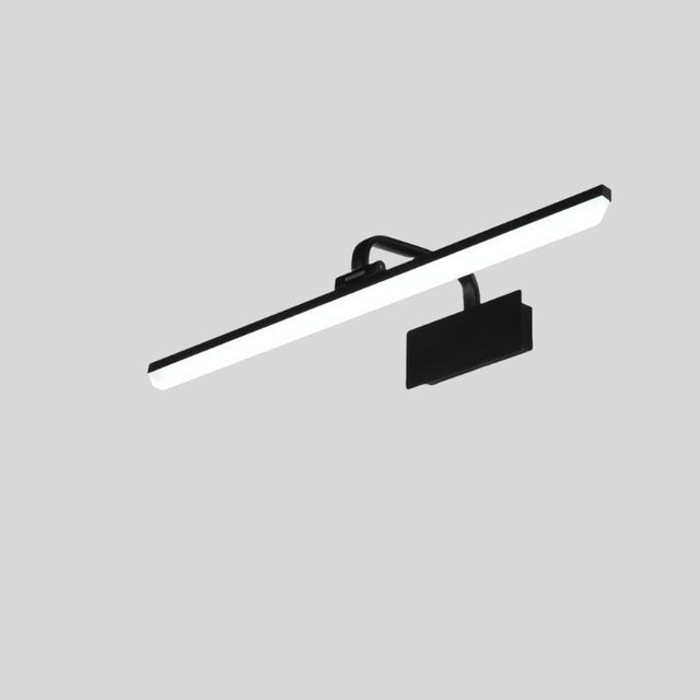 "A black LED vanity light with a sleek, elongated design and evenly diffused illumination."