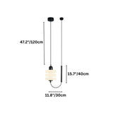 "Modern pendant light with layered frosted glass diffuser and black iron frame, labeled with dimensions: 47.2 inches total height, 15.7 inches shade height, and 11.8 inches shade width."