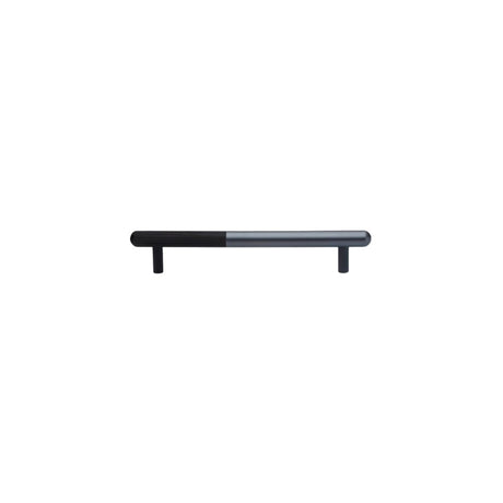 "A minimalist aluminum pull bar handle with a black and grey finish, suitable for contemporary kitchens or offices."