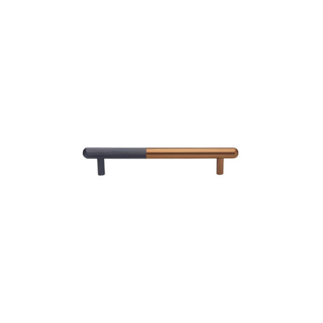 "A minimalist aluminum pull bar handle with a copper and black finish, suitable for modern cabinetry."