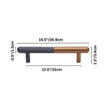 "Dimensions of a minimalist aluminum pull bar handle with a copper and black finish, shown with measurements in inches and centimeters."
