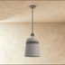 Cylindrical pendant light with brushed metal hardware and cord suspension on white background, front view.