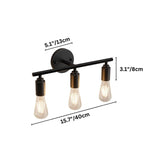 "Dimensions of a 3-light industrial wall sconce, showing 15.7 inches in length, 5.1 inches in height, and 3.1 inches in depth."
