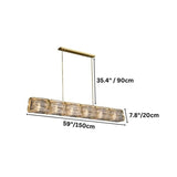 "A modern ceiling light with a gold copper frame and geometric glass shade, shown with dimensions."