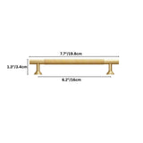 "Dimensions diagram of a solid brass pull bar with a grooved design, showing measurements for installation."