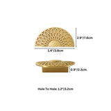 "A gold brass knob with a geometric lattice design, shown with dimensions."