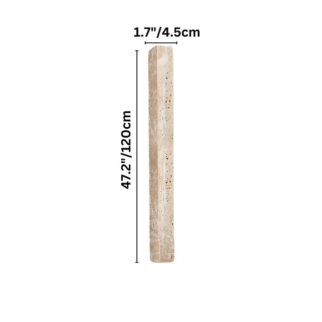 "Dimensions of a minimalist rectangular travertine wall lamp: 47.2 inches in height and 1.7 inches in width."