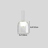 "A modern pendant light with a clear glass shade, shown with dimensions of 6.2 inches in width and 6.6 inches in height."