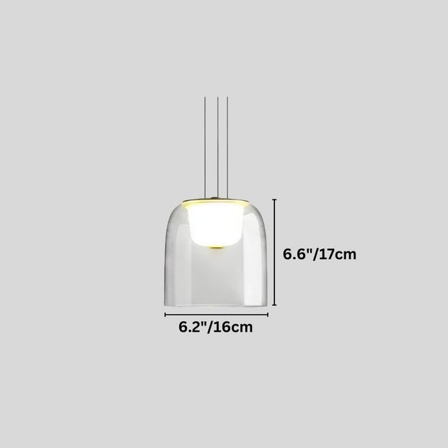 "A modern pendant light with a clear glass shade, shown with dimensions of 6.2 inches in width and 6.6 inches in height."