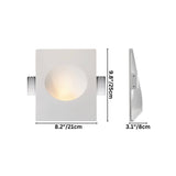 "White gypsum Onexa trimless wall light with dimensions showing 9.8 inches/25 cm height, 8.2 inches/21 cm width, and 3.1 inches/8 cm depth."