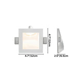 "White gypsum Onexa trimless wall light with dimensions showing 4.7 inches/12 cm square and 2.5 inches/6.5 cm depth."