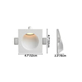 "White gypsum Onexa trimless wall light with dimensions showing 4.7 inches/12 cm square and 2.3 inches/6 cm depth."