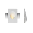 "White gypsum Onexa trimless wall light with an oval cutout, shown from front and side views on a white background."