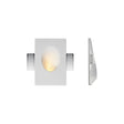 "White gypsum Onexa trimless wall light with a rectangular frame and oval dome profile, shown from front and side views on a white background."