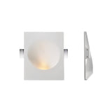 "White gypsum Onexa trimless wall light with a rectangular frame and round dome profile, shown from front and side views on a white background."