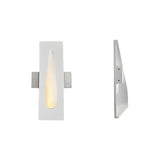 "White gypsum Onexa trimless wall light with a rectangular frame and elongated slit profile, shown from front and side views on a white background."