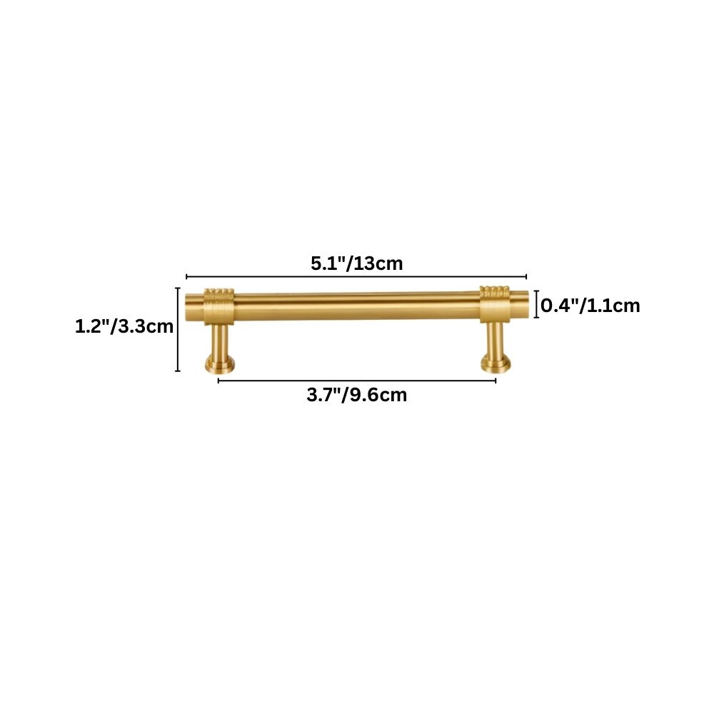  "brass large pull bar with labeled dimensions for width and height"