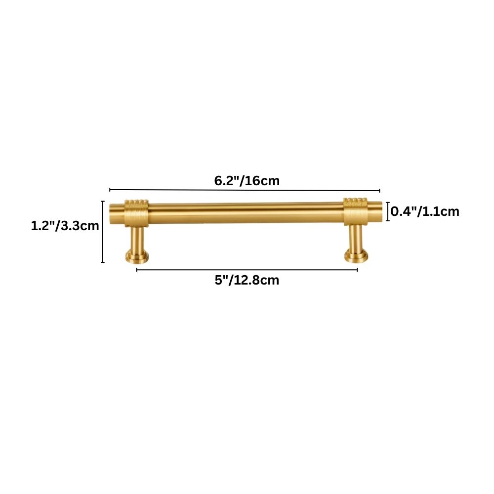  "brass large pull bar with labeled dimensions for width and height"