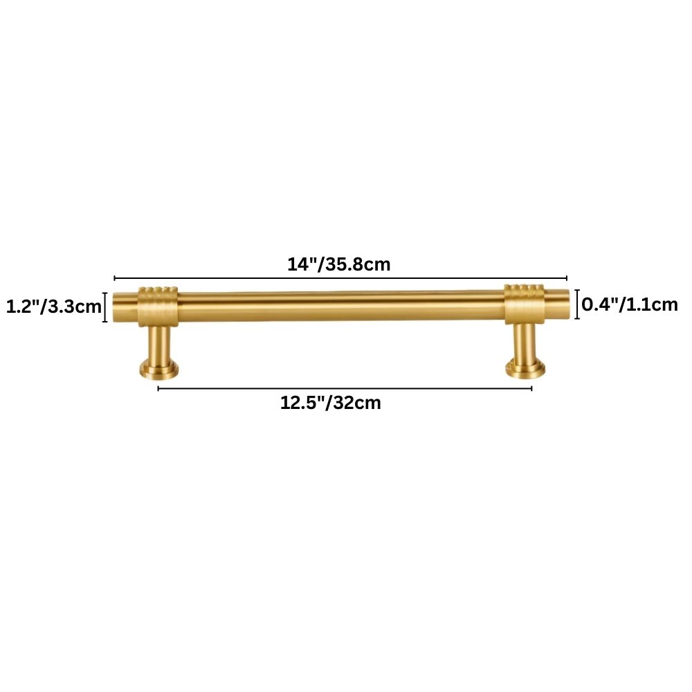  "brass large pull bar with labeled dimensions for width and height"