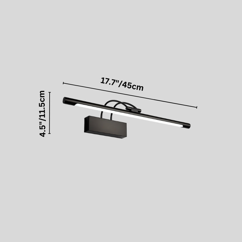 "A modern LED wall lamp with labeled dimensions, showcasing its sleek design and 17-inch length."