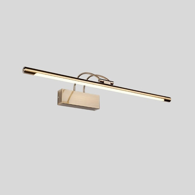 "A modern, linear LED wall lamp in a gold finish, showcasing its sleek design."