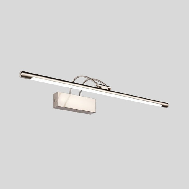 "A modern, linear LED wall lamp in a silver finish, showcasing its sleek design."