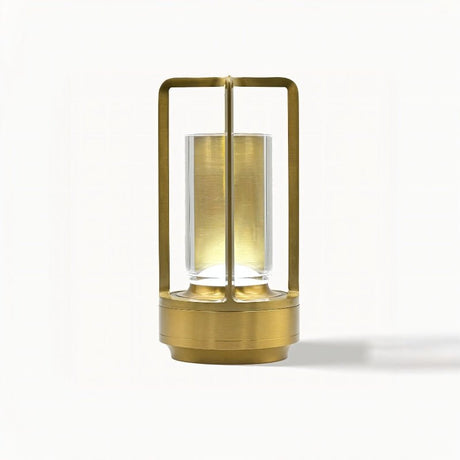 Orena Table Lamp - Sleek Rechargeable Indoor/Outdoor Light in gold finish, highlighting its cylindrical LED core and modern frame.