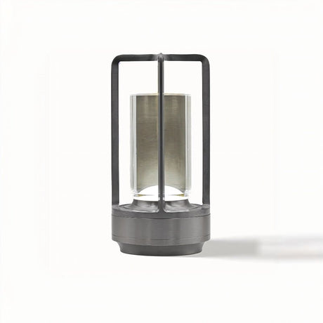 Orena Table Lamp - Sleek Rechargeable Indoor/Outdoor Light in gunmetal grey, showcasing a modern aluminum frame and integrated LED.