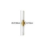 "Dimensions of a modern vertical wall lamp featuring an alabaster shade and metallic center."