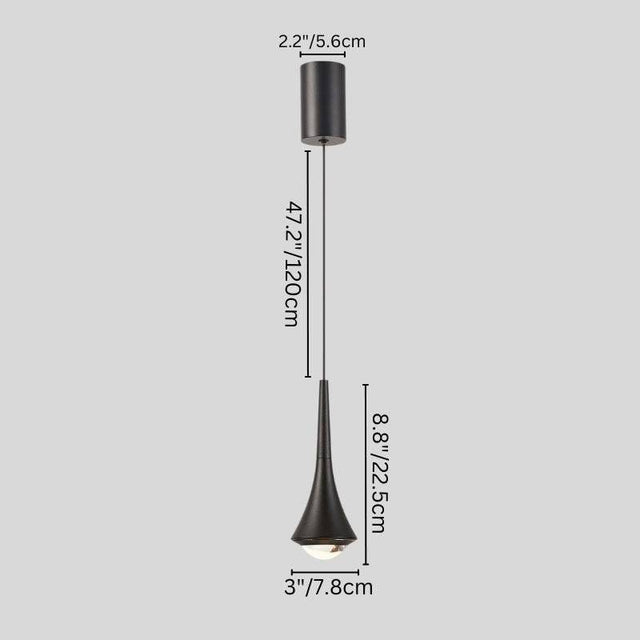 Dimensions of the black Osvet Pendant Light, measuring 47.2 inches in height and 3 inches in diameter.