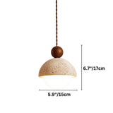 "Dimensions of the Palermo pendant light, showing a height of 6.7 inches (17cm) and a width of 5.9 inches (15cm), highlighting its travertine and wood construction."