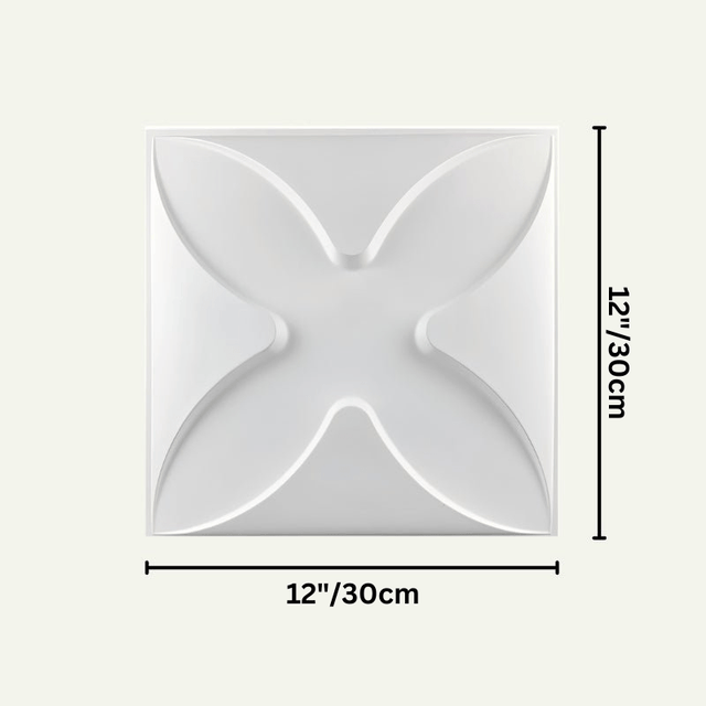Pesni Wall Panel with X-shaped 3D PVC design, shown with 12x12 inch dimensions for easy wall panel fitting and installation.