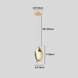 "Dimensions diagram of a modern pendant light with fluid crystal form and metal top."