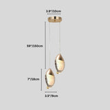  "Dimensions diagram of a pair of modern pendant lights with fluid crystal forms and metal tops."
