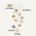 Pipil chandelier featuring gold and silver finishes, suspended cubes, against a plain white studio background.