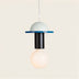 Pixie Pendant Light features a white and blue finish with a black cylindrical base, displayed against a plain white backgroun