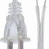 Clear plastic plug with exposed wires on a plain white studio background.