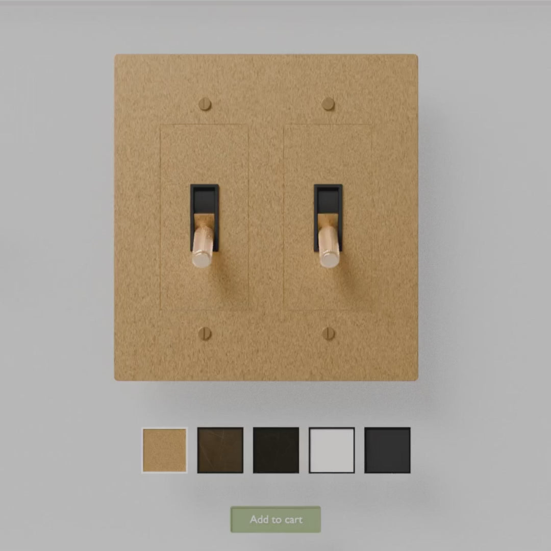 Custom Brass Light Switch (Build Your Own) dual toggle switch in brass finish with color selection options including black, white, and bronze.