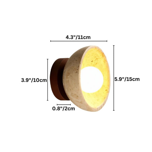 "Dimensions of a travertine wall lamp, showcasing its size and circular shape."
