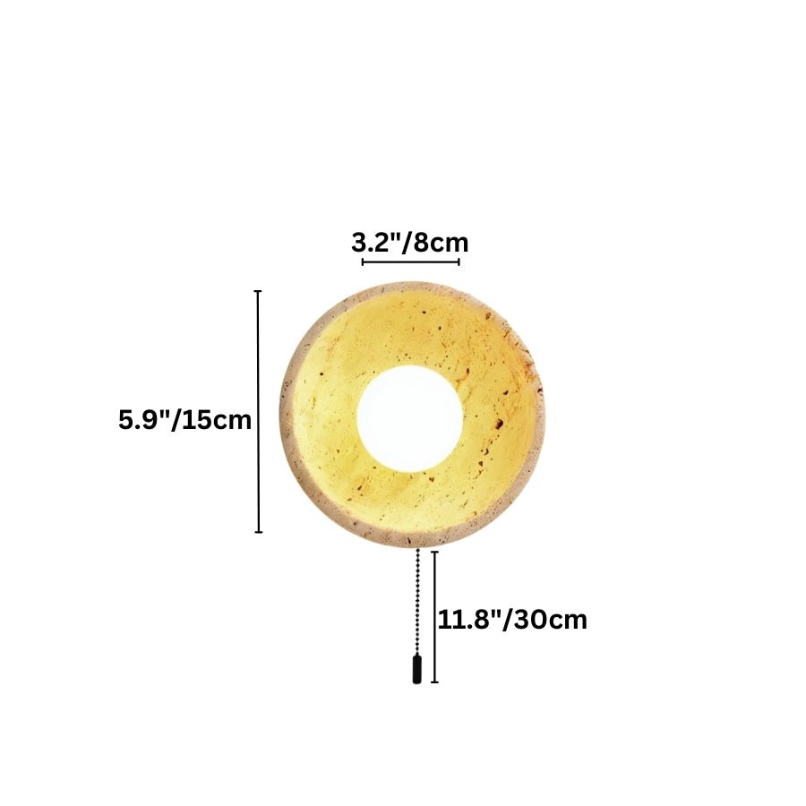 "Dimensions of a travertine wall lamp, showcasing its size and circular shape."
