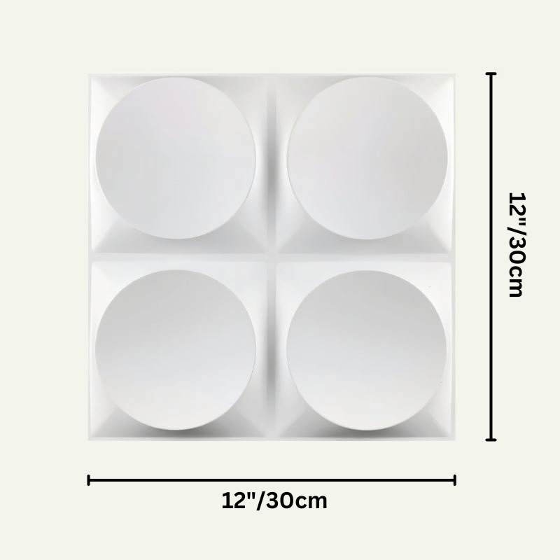 Pursian Wall Panel measuring 12x12 inches, featuring four 3D circular patterns for stylish wall enhancement in home or office spaces.