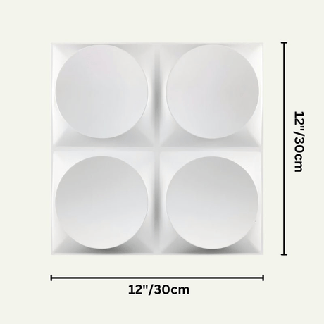 Pursian Wall Panel measuring 12x12 inches, featuring four 3D circular patterns for stylish wall enhancement in home or office spaces.